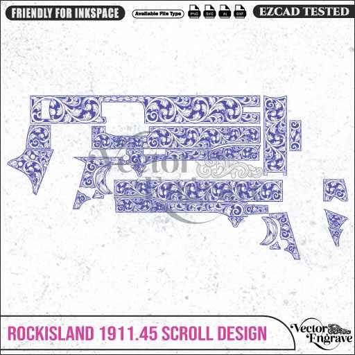 Vector RockIsland1911.45 Scroll Engraving Design SVG | Laser Vector Engrave File | Ai | Svg | Dxf | Png