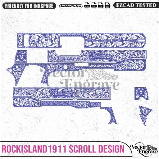 Vector Rockisland1911 Scroll Engraving Design SVG | Laser Vector Engrave File | Ai | Svg | Dxf | Png