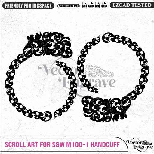 Vector S&W M100-1 Scroll Art Engraving Design SVG | Laser Vector Engrave File | Ai | Svg | Dxf | Png