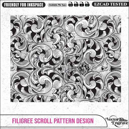 Vector Filigree Scroll Pattern Design Ai8, SVG, PNG, DXF | Seamless Floral Ornament for Laser Engraving, CNC Router, Wood & Metal Art - Vector EngravePersonalised Laser Engraved Gifts & Custom Keepsakes | VectorEngrave