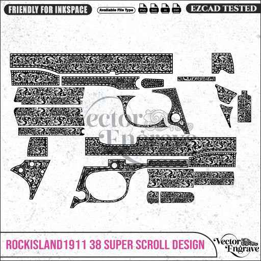 Vector  RockIsland1911.38 Super Scroll  Engraving Design SVG | Laser Vector Engrave File | Ai | Svg | Dxf | Png