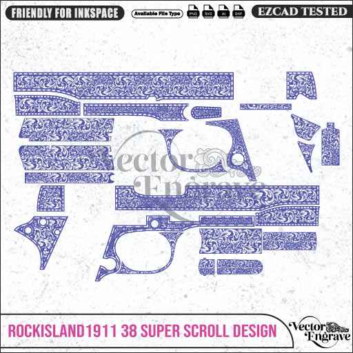 Vector  RockIsland1911.38 Super Scroll  Engraving Design SVG | Laser Vector Engrave File | Ai | Svg | Dxf | Png