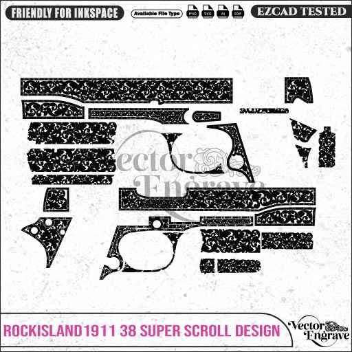 Vector  RockIsland1911.38 Super Scroll  Engraving Design SVG | Laser Vector Engrave File | Ai | Svg | Dxf | Png