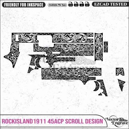 Vector RockIsland1911.45ACP Scroll Engraving Design SVG | Laser Vector Engrave File | Ai | Svg | Dxf | Png - Vector EngravePersonalised Laser Engraved Gifts & Custom Keepsakes | VectorEngrave
