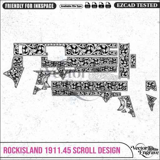 Vector RockIsland1911.45 Scroll Engraving Design SVG | Laser Vector Engrave File | Ai | Svg | Dxf | Png
