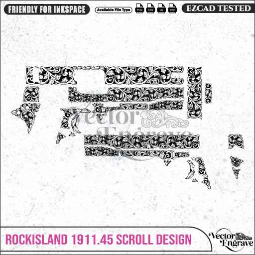 Vector RockIsland1911.45 Scroll Engraving Design SVG | Laser Vector Engrave File | Ai | Svg | Dxf | Png