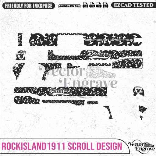 Vector Rockisland1911 Scroll Engraving Design SVG | Laser Vector Engrave File | Ai | Svg | Dxf | Png