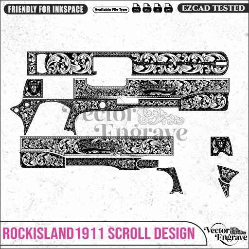 Vector Rockisland1911 Scroll Engraving Design SVG | Laser Vector Engrave File | Ai | Svg | Dxf | Png