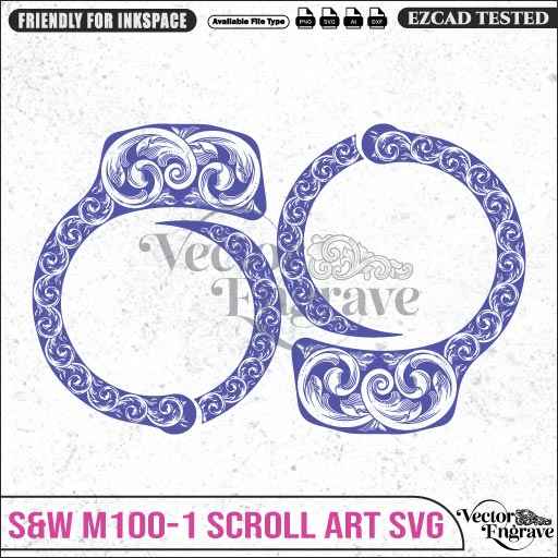 Vector S&W M100-1 Scroll Art Engraving Design SVG | Laser Vector Engrave File | Ai | Svg | Dxf | Png