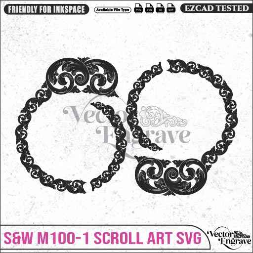 Vector S&W M100-1 Scroll Art Engraving Design SVG | Laser Vector Engrave File | Ai | Svg | Dxf | Png