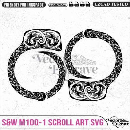 Vector S&W M100-1 Scroll Art Engraving Design SVG | Laser Vector Engrave File | Ai | Svg | Dxf | Png