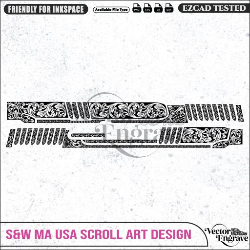 Vector S&W MA USA Scroll Engraving Design SVG | Laser Vector Engrave File | Ai | Svg | Dxf | Png