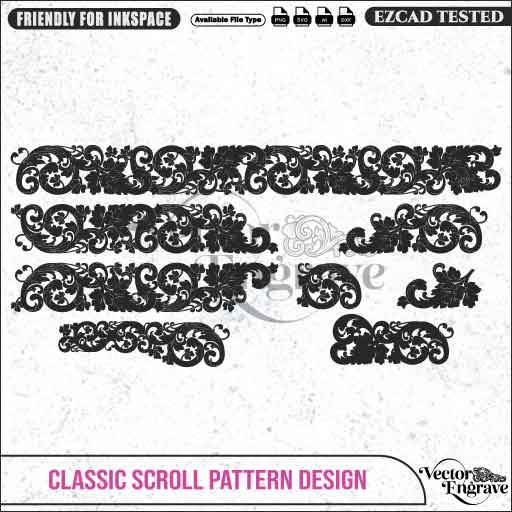 VectorEngrave Classic Scroll Pattern Design Ai8, SVG, PNG, DXF | Seamless Floral Ornament for Laser Engraving, CNC Router, Wood & Metal Art - Vector EngravePersonalised Laser Engraved Gifts & Custom Keepsakes | VectorEngrave
