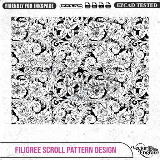 VectorEngrave Filigree Scroll Pattern Design Ai8, SVG, PNG, DXF | Seamless Floral Ornament for Laser Engraving, CNC Router, Wood & Metal Art - Vector EngravePersonalised Laser Engraved Gifts & Custom Keepsakes | VectorEngrave