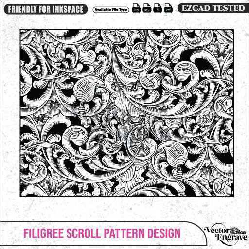 Vector Filigree Scroll Pattern Design Ai8, SVG, PNG, DXF | Seamless Floral Ornament for Laser Engraving, CNC Router, Wood & Metal Art - Vector EngravePersonalised Laser Engraved Gifts & Custom Keepsakes | VectorEngrave