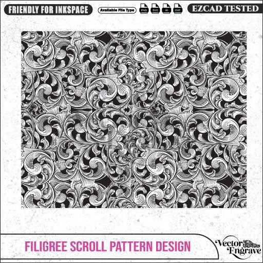 Vector Filigree Scroll Pattern Design Ai8, SVG, PNG, DXF | Seamless Floral Ornament for Laser Engraving, CNC Router, Wood & Metal Art - Vector EngravePersonalised Laser Engraved Gifts & Custom Keepsakes | VectorEngrave