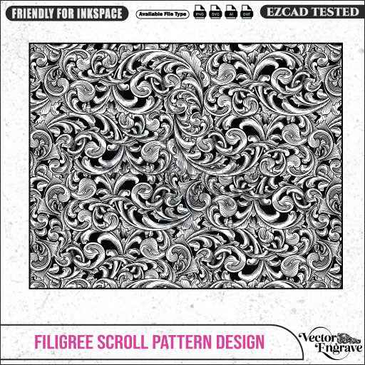 Vector Filigree Scroll Pattern Design Ai8, SVG, PNG, DXF | Seamless Floral Ornament for Laser Engraving, CNC Router, Wood & Metal Art - Vector EngravePersonalised Laser Engraved Gifts & Custom Keepsakes | VectorEngrave